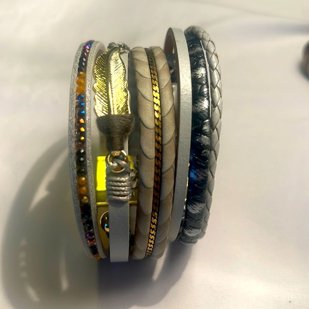 Feather and leather cuff